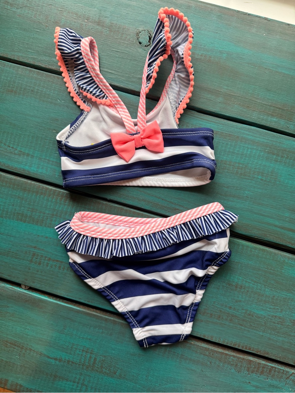 Penelope Mack Navy & White Striped Bikini with Pink Trim - Picture 2 of 2